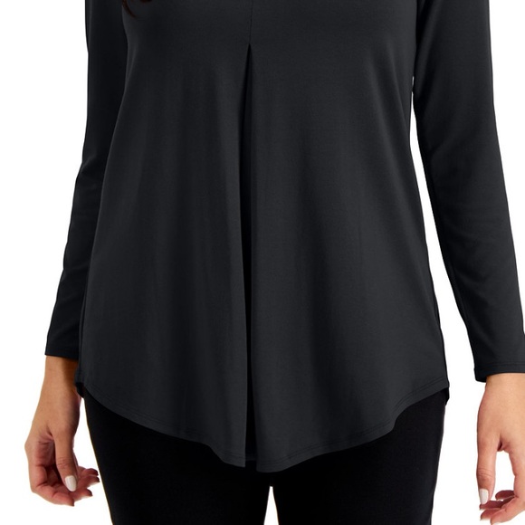 JM Collection V-Neck Pleat-Front Tunic, Deep Black - Size L - Picture 2 of 3